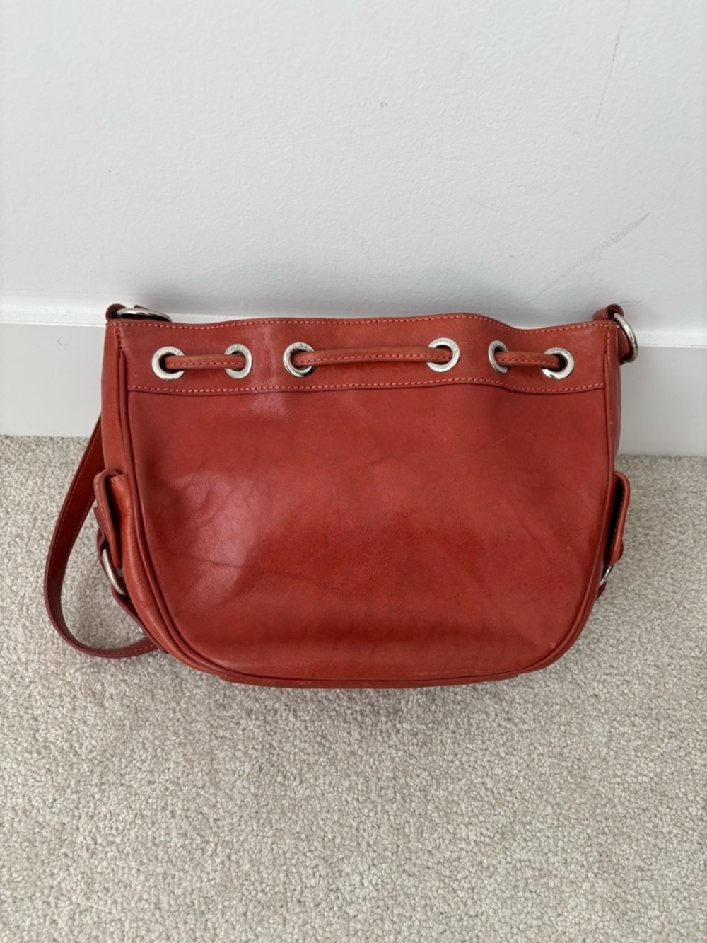 Nicole St Gilles Paris Leather Bucket Bag Rust Orange vintage crossbody - Picture 6 of 9
